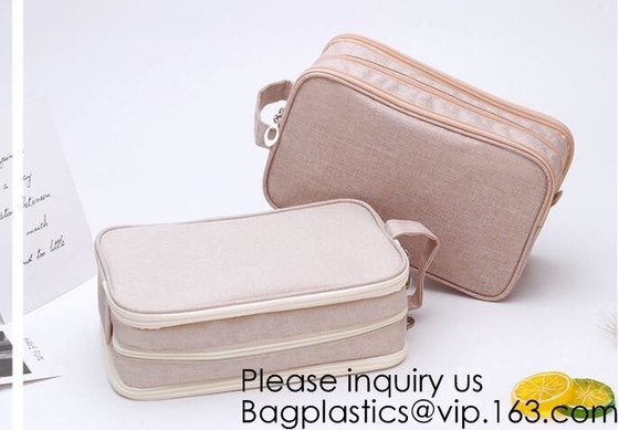 Nieuwe de Make-upborstel Mesh Cosmetic Bag, de Draagbare van de Organisatorcosmetic bag toiletry van de Canvasreis Zak van de Manierreis van de de Make-upwas