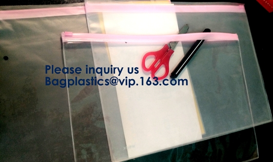 Het Pitzakken van het documentdossier met de Schuif Stationair Pen Pencil Packaging Bags, de Omslagenpvc F van de Haakhanger van het Bureau Groen Duidelijk Pit