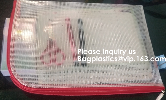 Mesh Organizer Storage Bag Durable-Dossierzak voor Bureaukantoorbehoeften en Reis, de Zak F van pvc van Ritssluitingsmesh file bag cosmetic bag