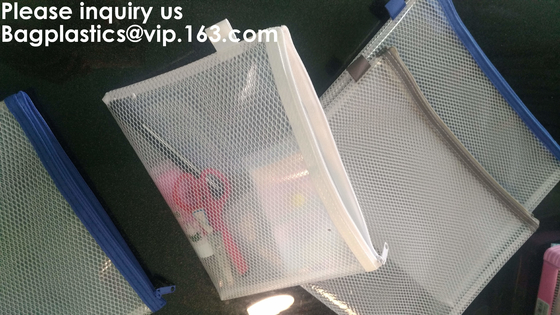 De Waterdichte Mesh Transparent Zipper File Folder Zak van pvc A4/A5/A3, Kleur van de Ritssluitingsmesh file storage bag with van A4 de Dubbele