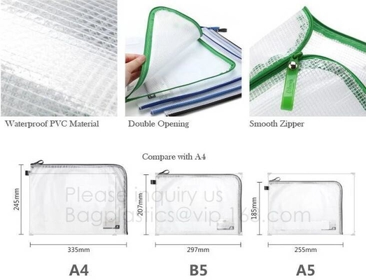 De het Dossieromslag van pp Mesh Zipper Bag Moisture Proof, de Dubbele het openen zak van het het bureaudossier van de gegevenspp ritssluiting, A5-dossieromslag drukte zippe