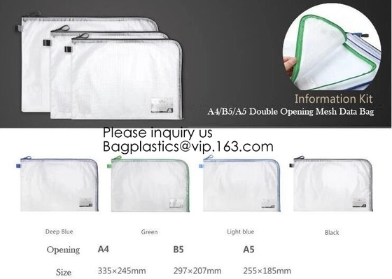 De het Dossieromslag van pp Mesh Zipper Bag Moisture Proof, de Dubbele het openen zak van het het bureaudossier van de gegevenspp ritssluiting, A5-dossieromslag drukte zippe