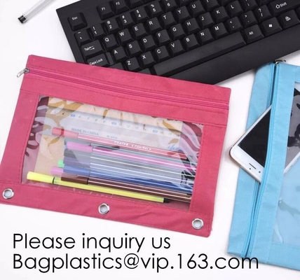 Van de het Potloodzak van kantoorbehoeftenproducten Draagbaar het Potloodgeval van Pvc voor Studenten, 3 Ring Binder Zippered Pencil Pouches met Duidelijk