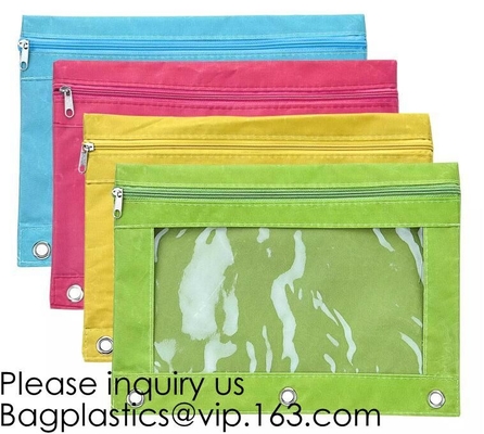 Van de het Potloodzak van kantoorbehoeftenproducten Draagbaar het Potloodgeval van Pvc voor Studenten, 3 Ring Binder Zippered Pencil Pouches met Duidelijk