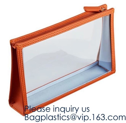 Rekupereerbare Duidelijke Nylon de Verpakkingszakken van Logo Pvc k van de Gift Plastic Vlakke Bodem met Handvatten, holografische k-mede make-up