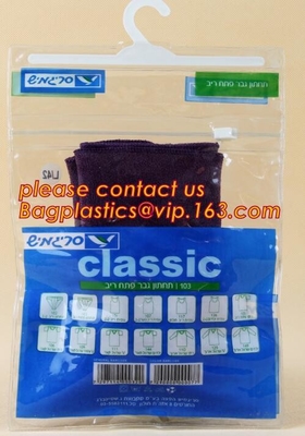 De douane drukte pvc-de Zak van de de Schuifritssluiting van Hangerzakken met Plastic Haak voor de Kleren van de Ondergoedt-shirt, doekhanger die B verpakken