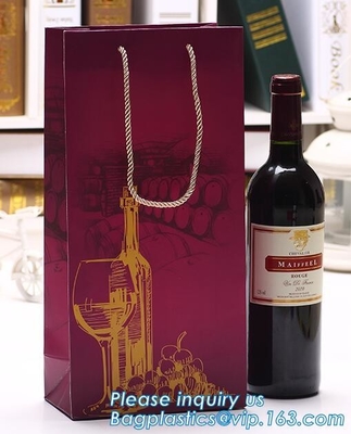 wijndocument de zak met handvatten, het document van de de flessengift van de luxe glanzende wijn zakken, Gouden het Document van de Wijngift Zak met Lint behandelt pak