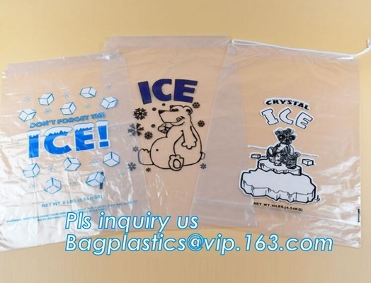 De Leveranciersldpe van China zeer Sterke Plastic Ijszak met Drawstring, lekvrije ijs koelere zak, op zwaar werk berekende plastic ijszak w
