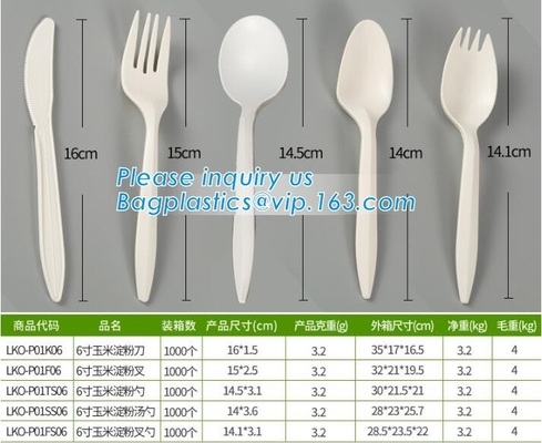 de in het groot Biologisch afbreekbare reeks van het cPLA plastic witte bestek, Milieuvriendelijke Beschikbare Biologisch afbreekbare Maïszetmeel spork-Vork Spoo