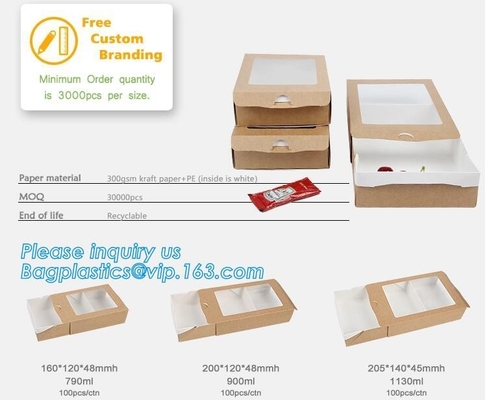 Beschikbare kraftpapier-document lunchvakjes, het document van de voedselrang vakjes met embleem, Beschikbare het Document van Voedselkraftpapier Lunchvakje bagplastics