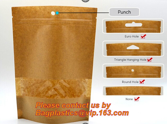 100% de voedselrang paste Rekupereerbare Eco-Ritssluiting Acht Kant aan Verzegelde Biologisch afbreekbare Document Zak voor Voedselverpakking, Bruin kraftpapier