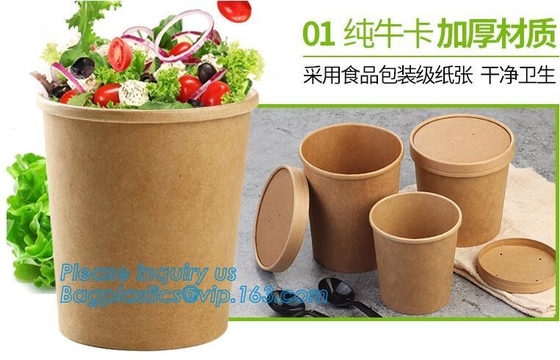 Beschikbare Hete Soepkommen, Kraftpapier-Document Soepkop, 16oz-de Soepkop van Douanelogo printed disposable kraft paper