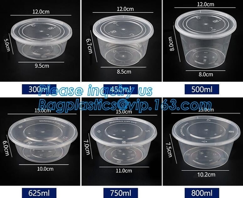 Goedkope van de de salade plastic kom van de Voedselrang beschikbare plastic de saladekom, Milieuvriendelijke witte plastic ronde het voedselcontainer nr van pp