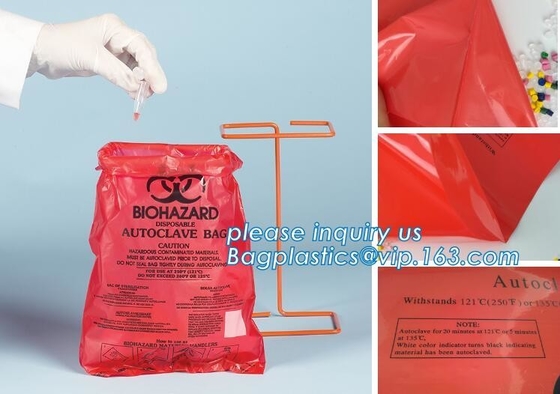 De plastic zakken van het biohazardafval voor klinisch afval, de grote zak van capaciteits gele biohazard met hoekplaat, Autoclavable Biohazard M