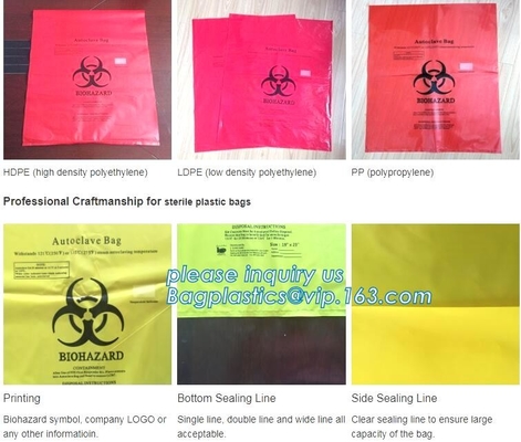 Biohazardous Zakken met Douane voor Gebruikt Laboratorium wordt gedrukt, de beschikbare Zak van Polypropyleen Autoclavable Biohazard, bagease die