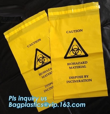 het zelfafval van verbindings zelfklevende biohazard doet klinische resealable gevaarlijke verwijderingszak in zakken, die het Afvalzakken verzegelen van Bandbiohazard
