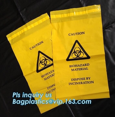 het zelfafval van verbindings zelfklevende biohazard doet klinische resealable gevaarlijke verwijderingszak in zakken, die het Afvalzakken verzegelen van Bandbiohazard