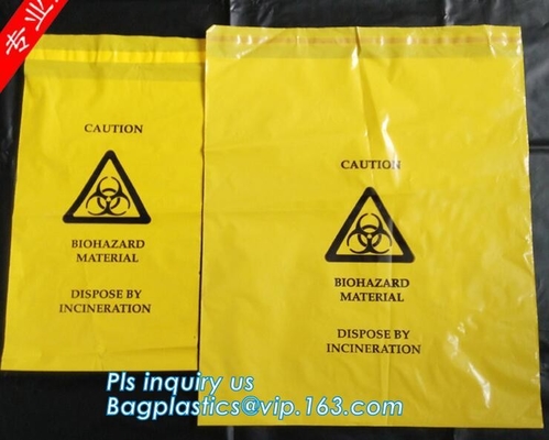 het zelfafval van verbindings zelfklevende biohazard doet klinische resealable gevaarlijke verwijderingszak in zakken, die het Afvalzakken verzegelen van Bandbiohazard