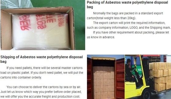 De duidelijke zakken van de polyethyleenverwijdering voor asbestvezel, asbestzakken met zwarte karakterdruk, polyethyleenverwijdering