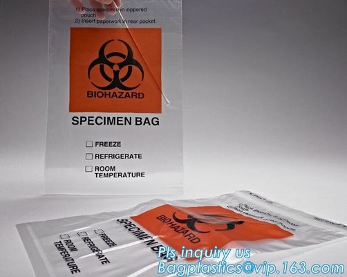 LDPE de polyzakken van het laboratorium biohazard specimen met k-sluiting, biohazard specimen doet de zakken van het laboratoriumvervoer met docum in zakken