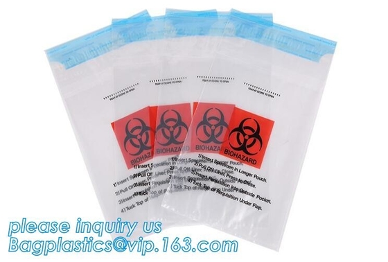 De milieuvriendelijke Plastic Zak van het de Pathologiespecimen van 3 Murenbiohazard van het Laboratoriumgebruik, Plastiek drukte LDPE biohazard duidelijke specimenzak