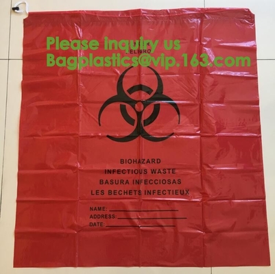 Biologisch afbreekbare Dtrawstring Biohazard doet Medische drawtape, Biologische Gevaarzak, Gele Biohazard-Zak in zakken - Biogevaarafval