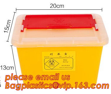 BIOHAZARD AFVALcontainers, PLASTIC OPSLAGdoos, MEDISCHE HULPMIDDELdoos, SCHERPE CONTAINER, VEILIGHEIDSdoos, het Beschikbare Ziekenhuis Bioh