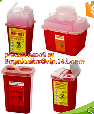 BIOHAZARD AFVALcontainers, PLASTIC OPSLAGdoos, MEDISCHE HULPMIDDELdoos, SCHERPE CONTAINER, VEILIGHEIDSdoos, het Beschikbare Ziekenhuis Bioh