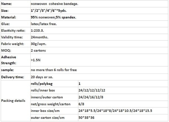 Gevoelig kleuren niet-geweven samenhangend elastisch verband, het Extra sterke poreuze niet-geweven samenhangende het verbandziekenhuis t van de douanedruk