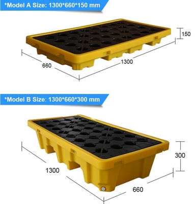 De afneembare plastic de morserijpallet van de 4 trommelolie, van de de trommelmorserij van 1300*660*150 mm 2 de insluitingspallet, Nestable 2 trommelt morserijconta