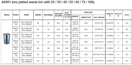 Zink Geplateerde Afvalbak met 25L 35L 45L 55L 65L 75L 100L, Tin Embossed Rubbish Bin Rome-de Keuken Toile van de Woonkamerslaapkamer