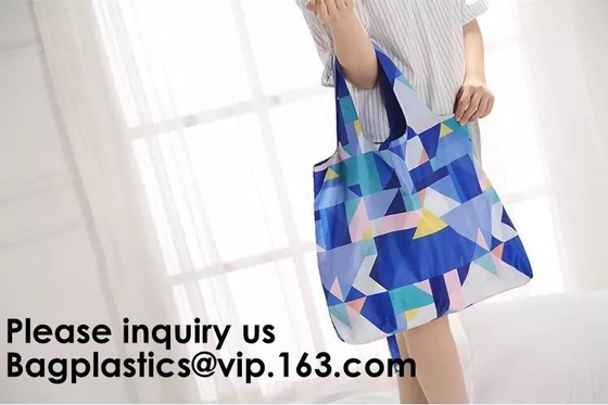 De promotie Opnieuw te gebruiken Kleurrijke Polyester die van het Douaneontwerp Tote Shopping Bag, Draagbare Gerecycleerde Polyester Nylon Reusab vouwen