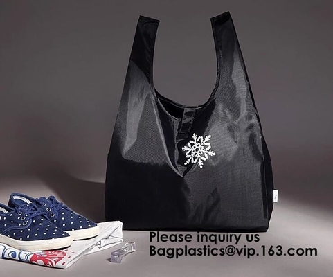 De Zak van druklogo polyester handled foldable tote met de Onverwachte Zak die van de Sluitings Vouwbare Zak Nylon het Winkelen Zak vouwen