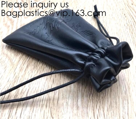 Zwart van de de Beschermingshoofdtelefoon van Drawstring van het Kleurenpu Leer Dubbel van de de Zakzak de hoofdtelefoon pouchPU Leer Drawstring Promotiona