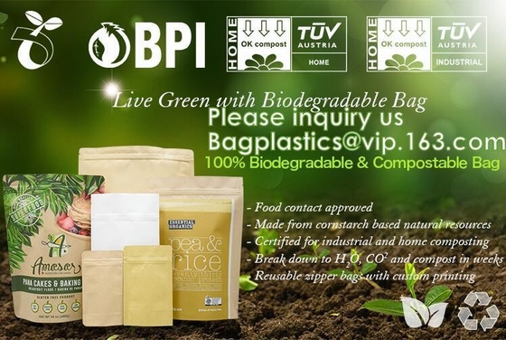 drukte de eco vriendschappelijke Douane de zak van de het voedselverpakking van 100% Biologisch afbreekbare het winkelen van het de zakkenblok van de plagloeidraad van de de bodemkoffie het pakzakken