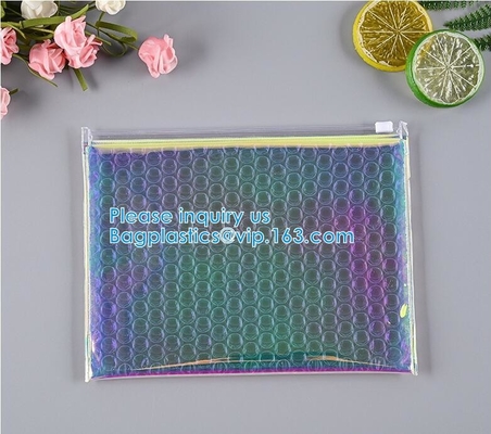 Van de Schuifziplockk Esd van de regenboog Holografische Kosmetische Laser van de de Bellenzak van de de Bellen Verpakkende Omslag van de de Zakschuif Kosmetische de Bellenzak