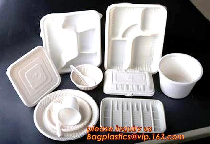 het biologisch afbreekbare dienblad van het maïszetmeel plastic ronde voedsel, Milieuvriendelijk het voedseldienblad van maïszetmeel beschikbaar 4 compartiment met deksel