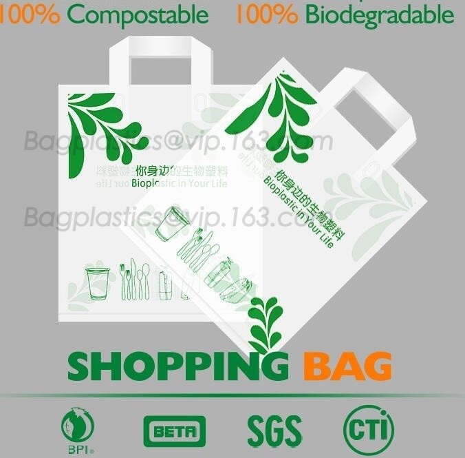 Promotie Witte EN13432 verklaarde Composteerbare het winkelen zak voor supermarkt, het composteerbare plastic de t-shirt van 100% winkelen