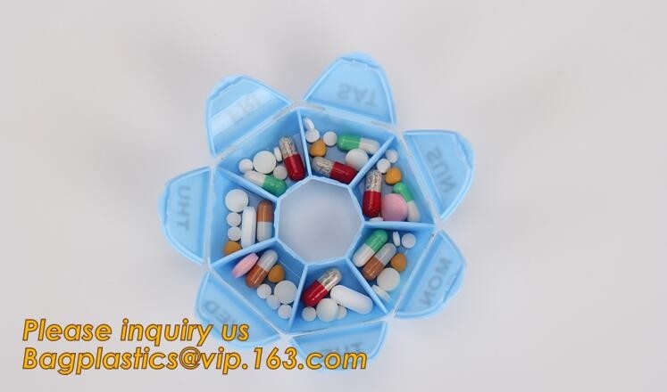Pillendoos voor Pharamcy-doos van de de doos buitensporige wekelijkse pil van de Bevorderings de vrije pil, de kleuren Maandelijkse ontwerper die van de tabletdrug Medica samenstelt
