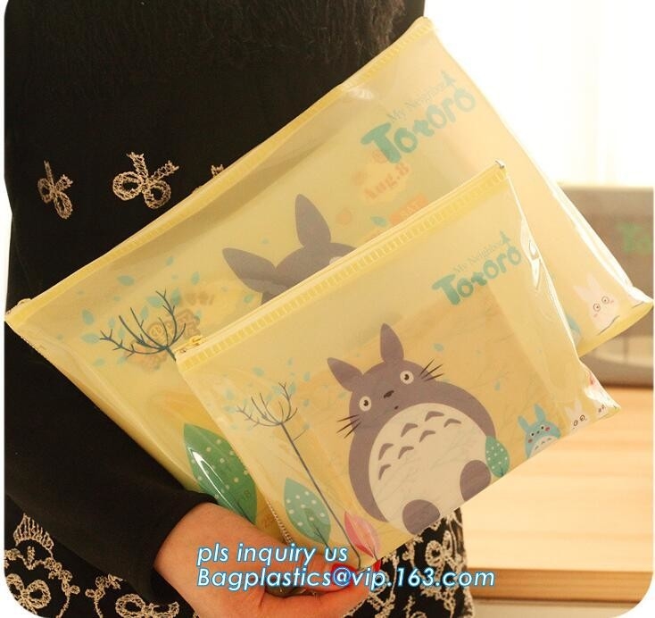 Pvc-Kantoorbehoeftenzak met Plastic zakken, Schuif Pen Pencil Rules Packaging Bags, vierkante het type van bodemritssluiting plastic zak
