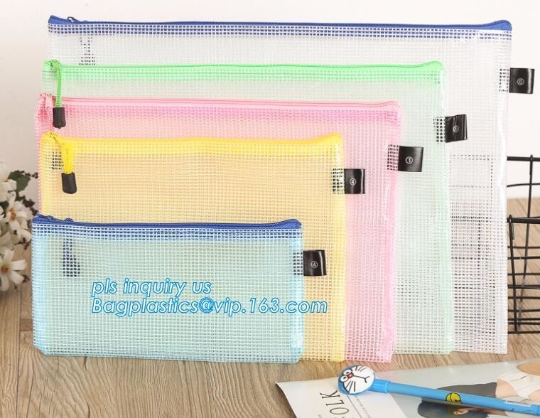 Mesh Bag File Document Bag-de Kantoorbehoeften van de het Dossieromslag van pvc het Indienen het Bureau van de Productieschool levering-in Dossieromslag van Bureau