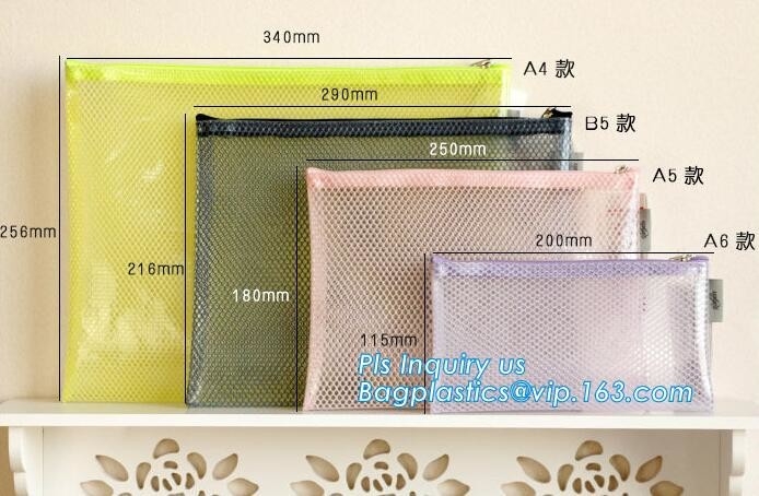 Goedkope aangepaste van de het Dossierzak van de Manier Transparante Envelop pp het documentzak van Mesh Zipper Bag A4, student het indienen netwerkpvc zi