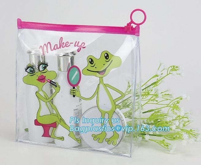 de plastic zak met ritssluiting voor schoonheidsmiddel, de polyzak van het diaslot, die pit opstaat paste de zak van kleurenpvc voor schoonheidsmiddelen aan