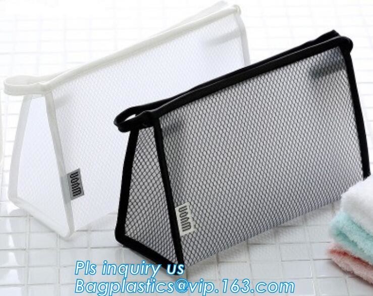 De de Make-uporganisator Mesh Cosmetic Bag Makeup Pouch, de Kosmetische Zak van reistoebehoren van de Beursgrootte, in eigen zak steekt Dagelijkse Netto Stoffenmak