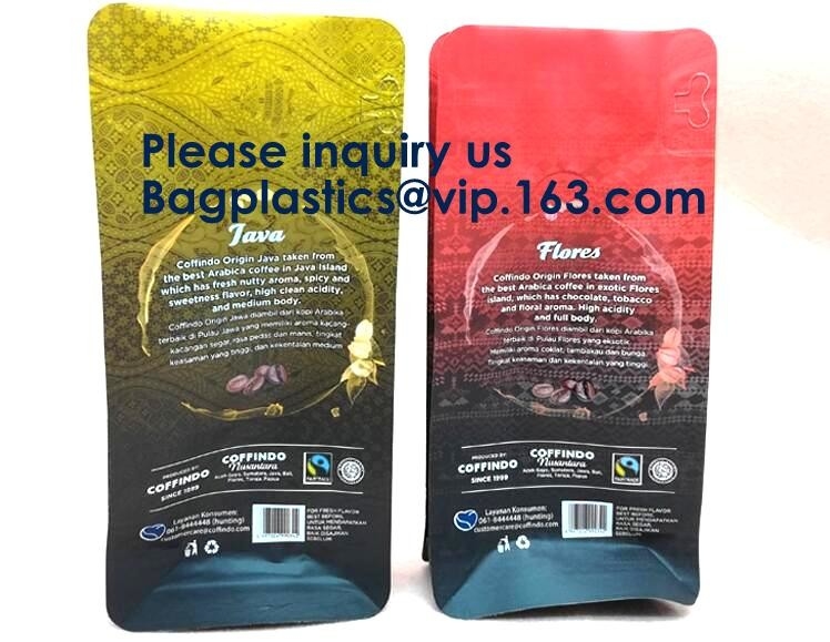250g hitte - verzegel Zij de Zakkenzakken van de Hoekplaat Gele Koffie met de Zakkenkoffie 100g, Doos van Klepmatte coating foil flat bottom