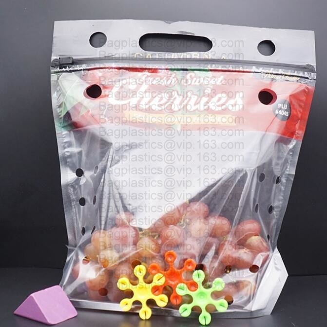 de vlakke zak van de de groente plastic verpakking van het bodem verse fruit, de droge zak van de kersenverpakking, de verpakkingszak van de supermarktdruif