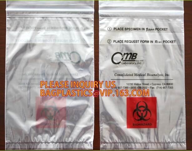 het specimen wikkelt ritssluitingszak/plastic medische specimenvervoer verpakkingszak voor laboratorium, transparante package/PE