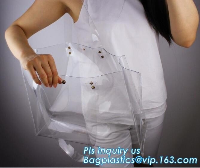 pe van het flardhandvat de matrijs sneed grote duidelijke plastic zakken met uw eigen embleem, pvc-totalisatorzak met van de de totalisatorzak van leerhandvatten de hand van pvc