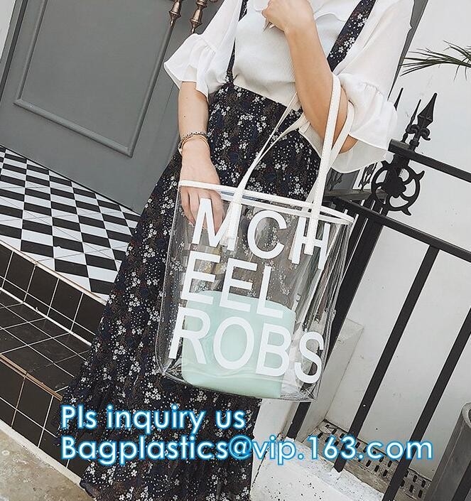 Pvc doet duidelijke dame kosmetische zak, transparante waterdichte goedkope het strandzakken van pvc, het Toevallige Canvas Tote Bags Shoulder van Vrouwen in zakken