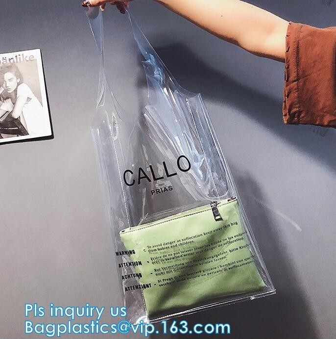 Het Winkelen van pvc van douanelogo fashion waterproof vinyl Zak, het winkelen van Douanepvc transparant waterdicht zakpvc milieu